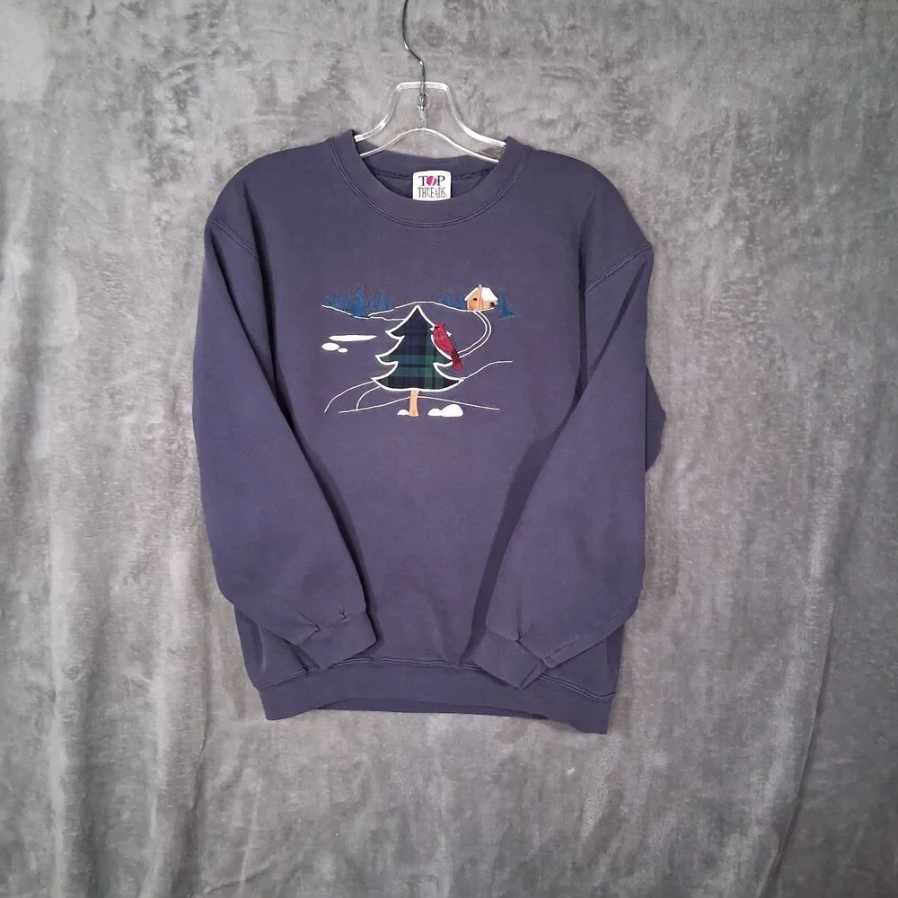 Vtg Made In USA Top Threads Sweater Mens Large Christmas Style Embroidery Purple